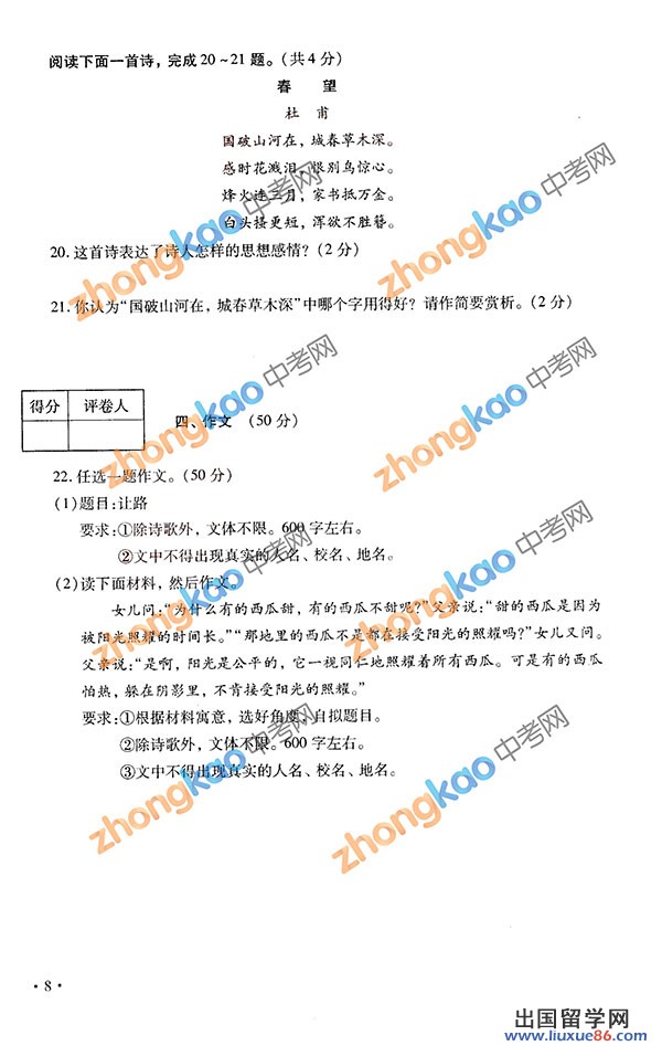 2013河南中考语文 试题