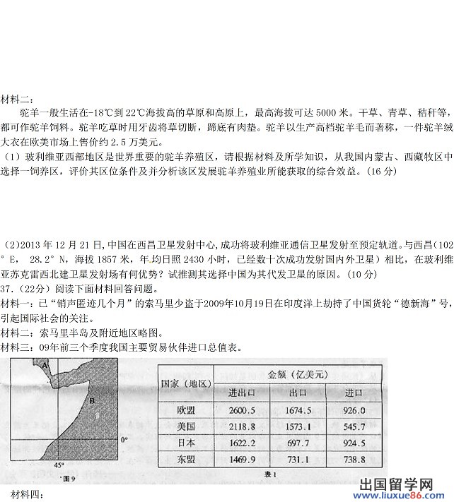 2014年全国高考一模文综试题及答案（新课标2卷）