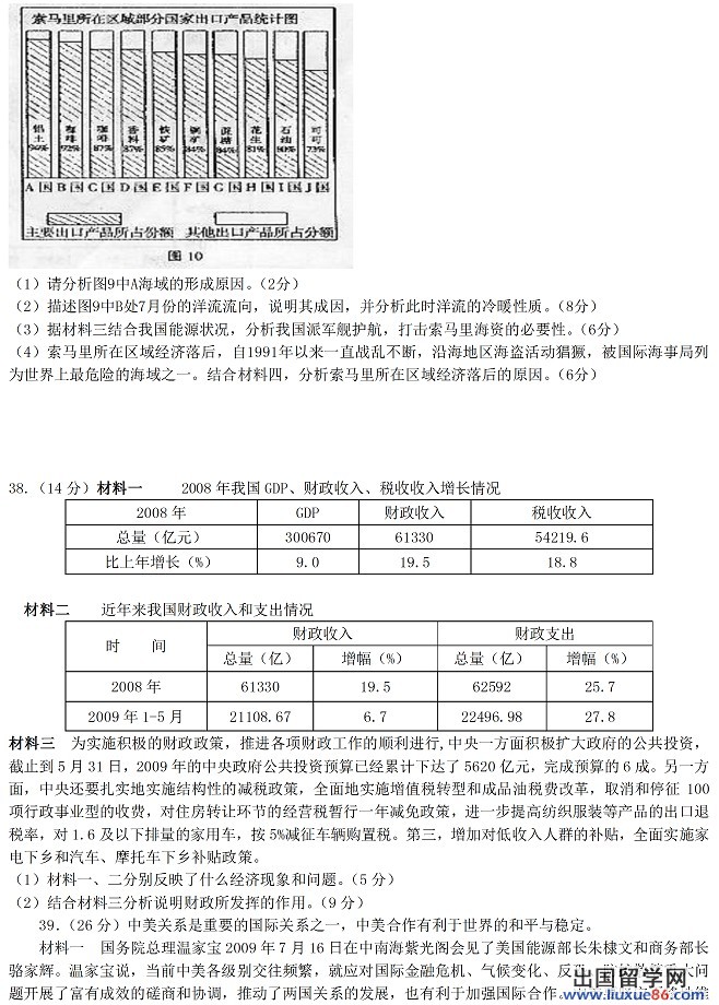 2014年全国高考一模文综试题及答案（新课标2卷）