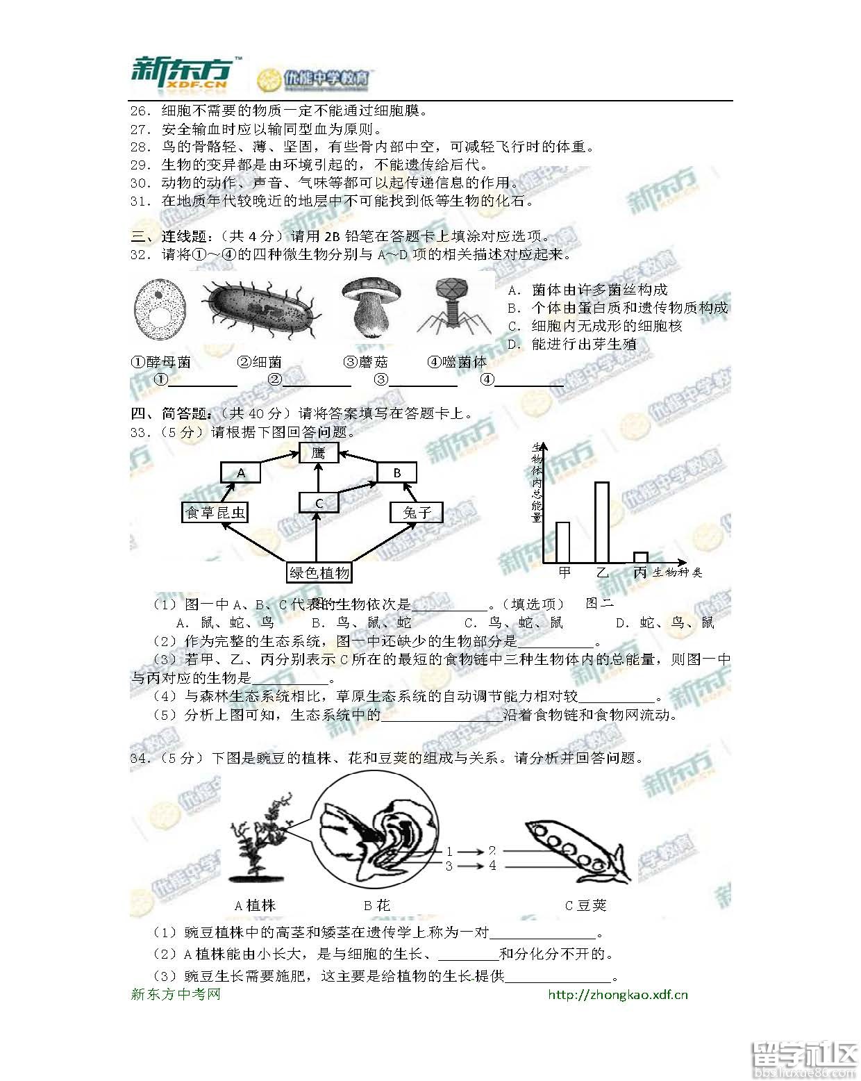 2016湘潭中考生物试题及答案(A卷word版)