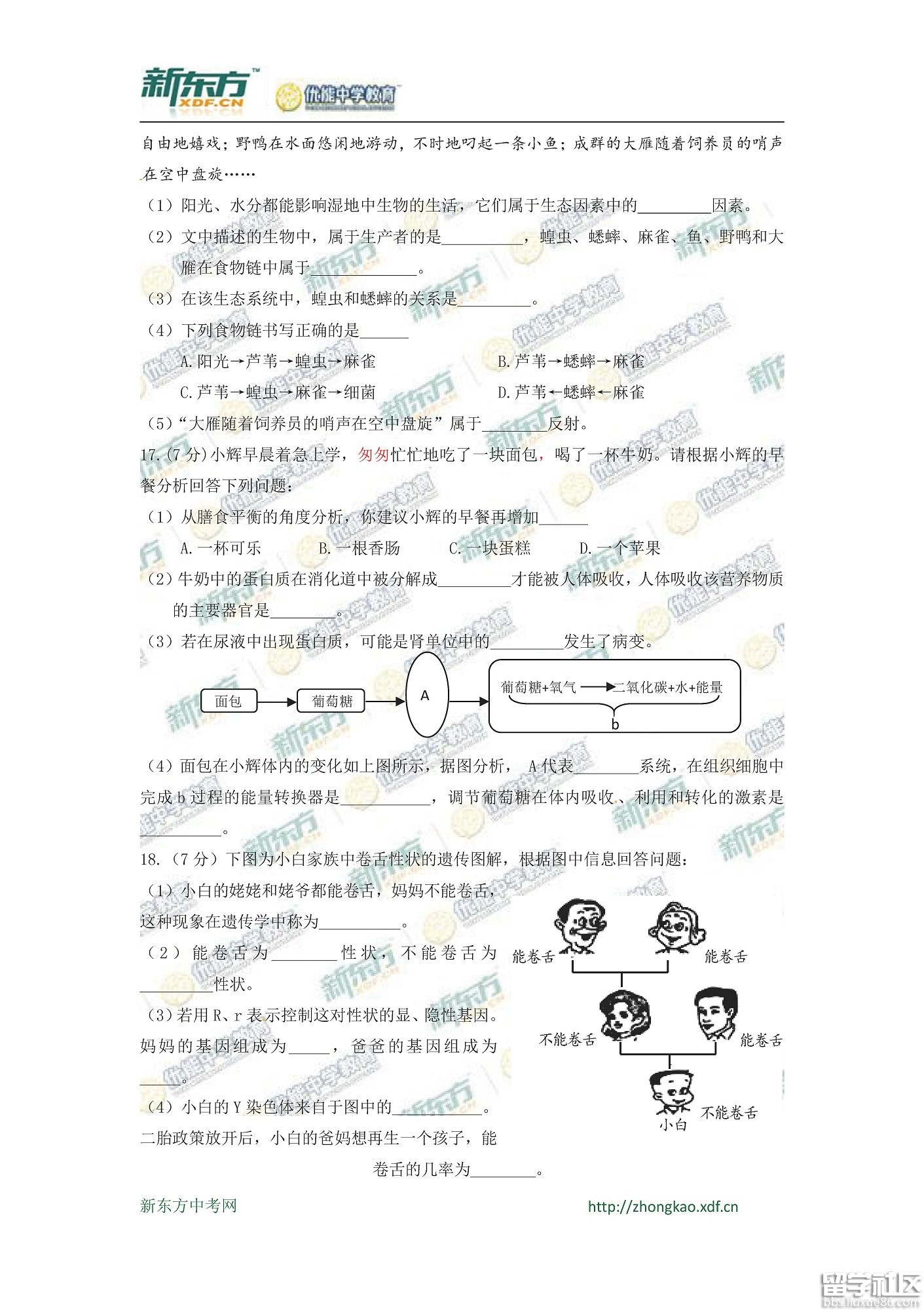 2016沧州中考生物试题及答案